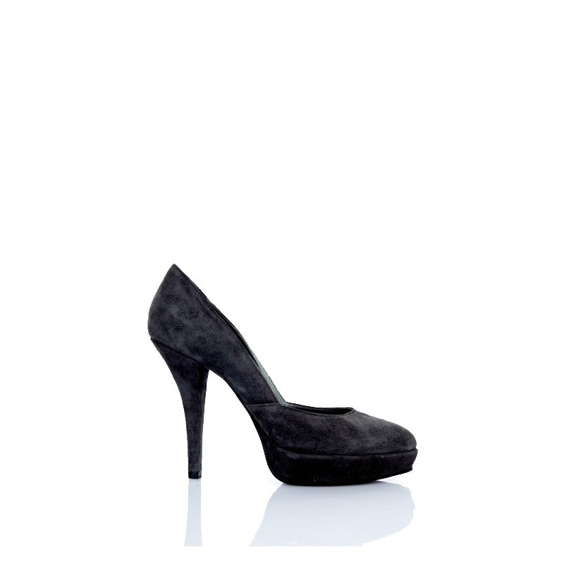 zapato mujer salon tacon alto ante negro