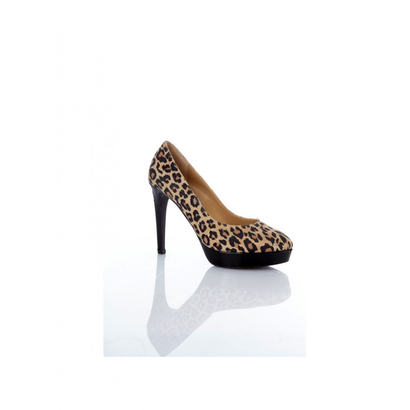 zapato de animal print leopardo tacon 12 charol negro
