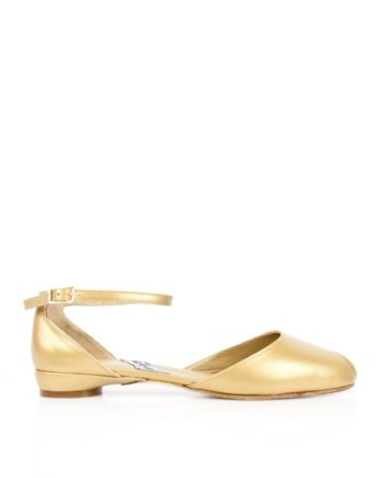 zapatos de mujer planos en piel metalizada color oro