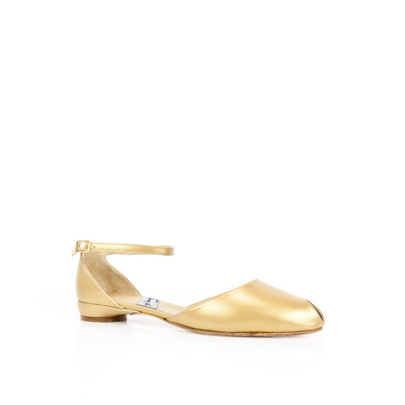 zapatos de mujer planos en piel metalizada color oro