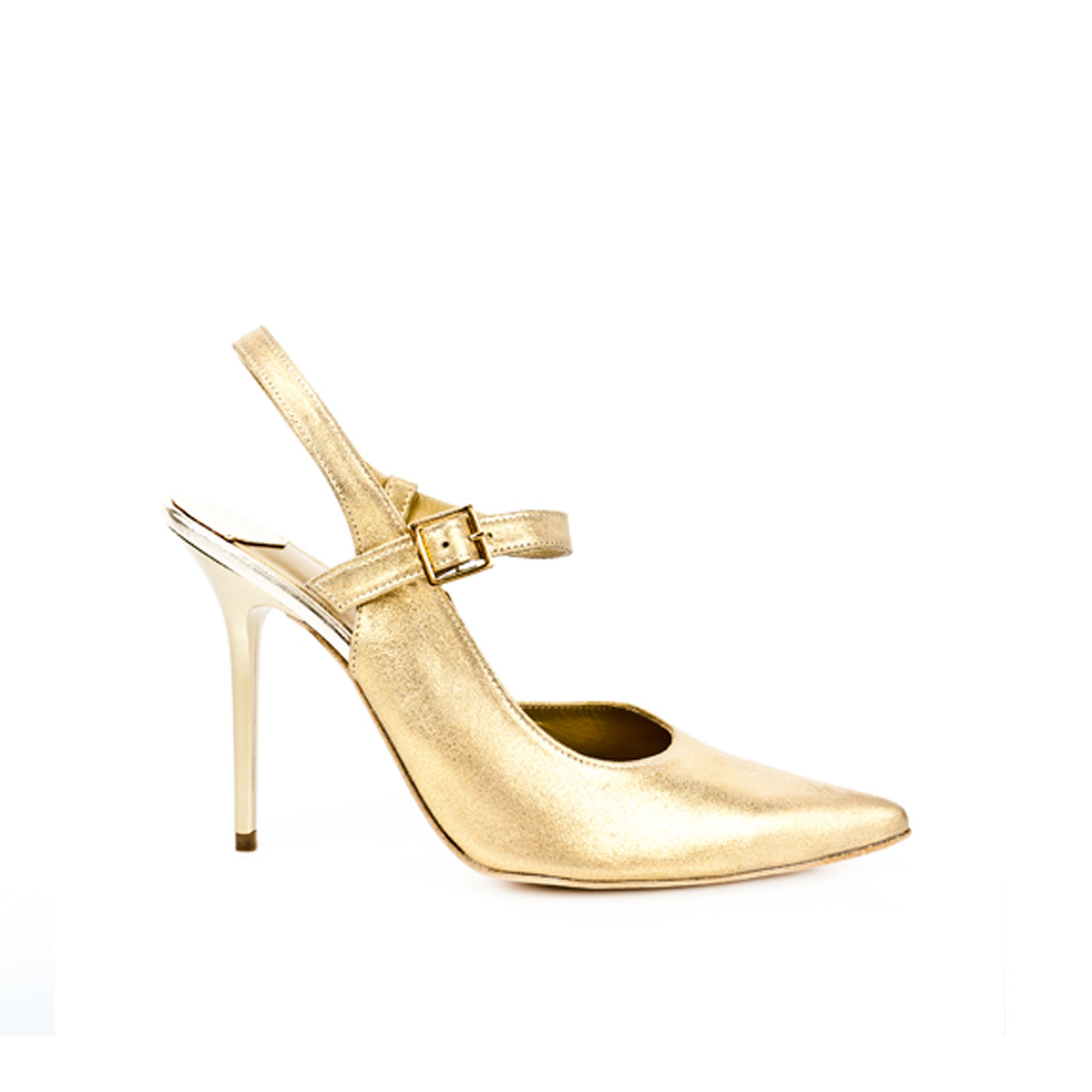 Zapatos mujer en piel dorado y de 10 cm
