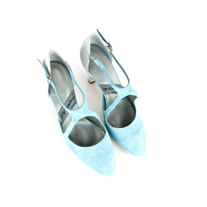 zapato de mujer salon plata en tacon de 9 cm y plataforma