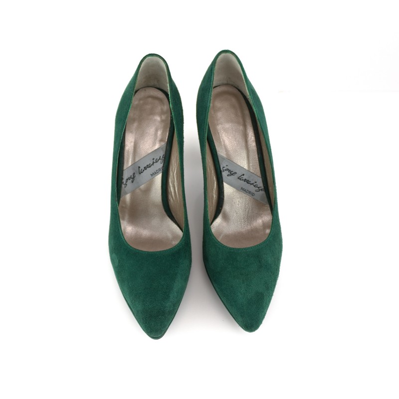 zapatos de mujer en ante verde con plataforma y tacon de 8 cm