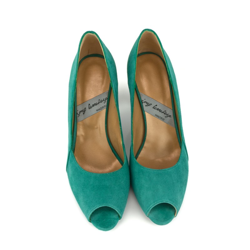 zapatos peeptoes de fiesta verdes con tacón de 9 cm y puntera