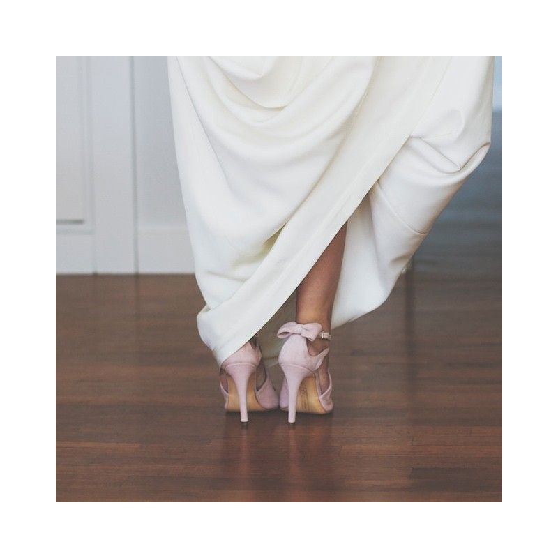 sandalias de novia rosas con lazo en talon y tacon de 9 cm