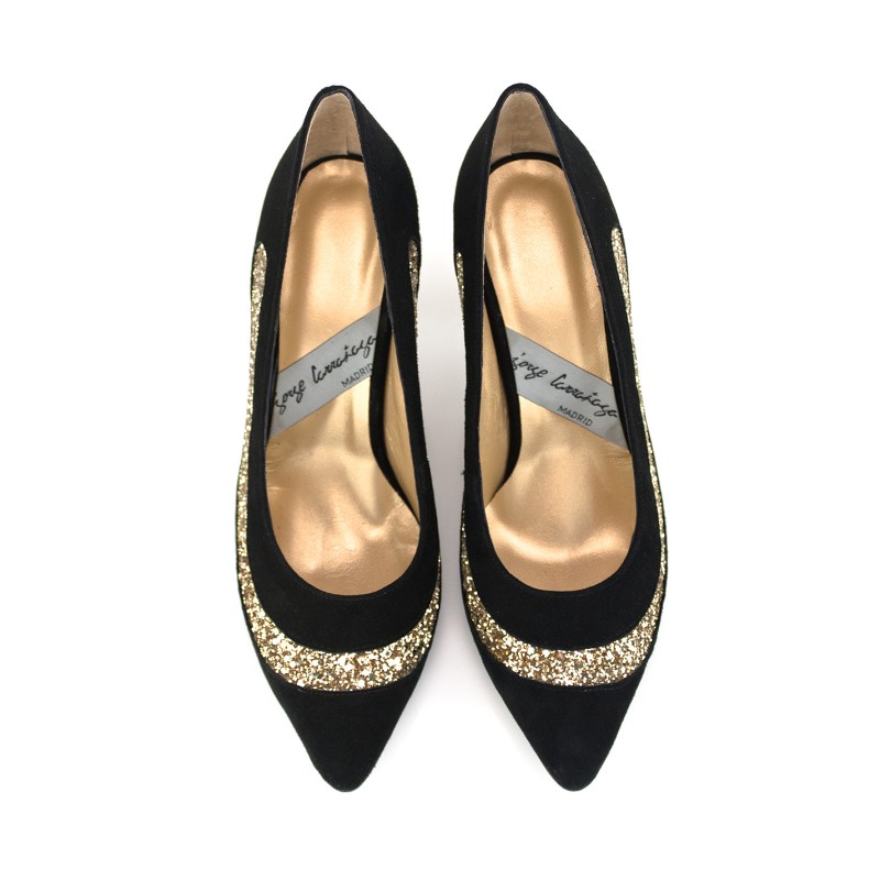 Diacrítico Mendicidad Electropositivo Zapatos de mujer stilettos de fiesta en ante negro y glitter oro