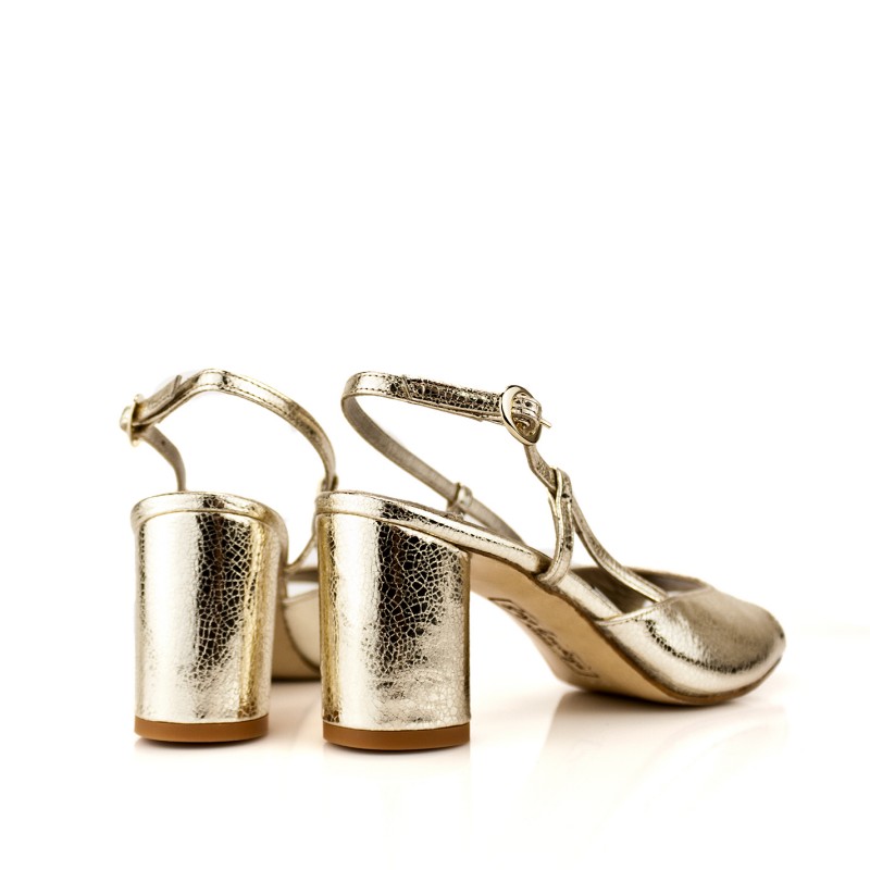 sandalias de mujer doradas peeptoes con redondo de 6 cm