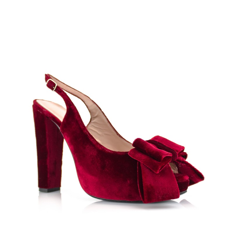 Zapatos mujer peeptoes terciopelo rojo grana taconazo 11 cm