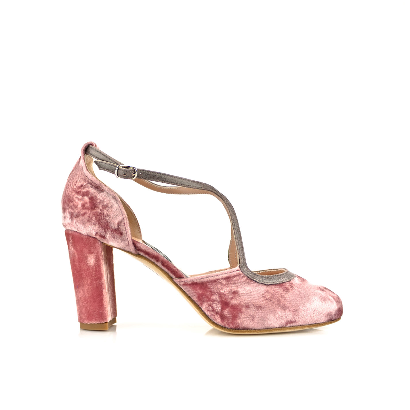 zapatos en terciopelo rosado tacon 8 cm