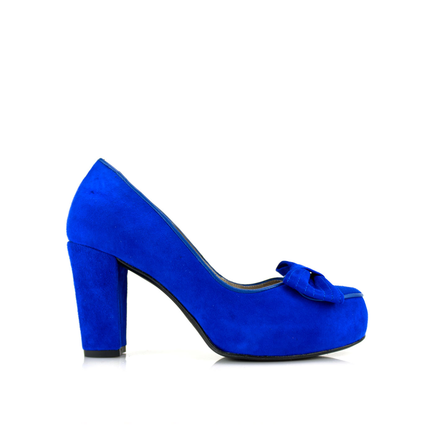 Zapatos salon de mujer lazo en azul y tacon de 8 cm