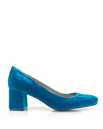 zapatos salon de mujer escotados en terciopelo azul turquesa