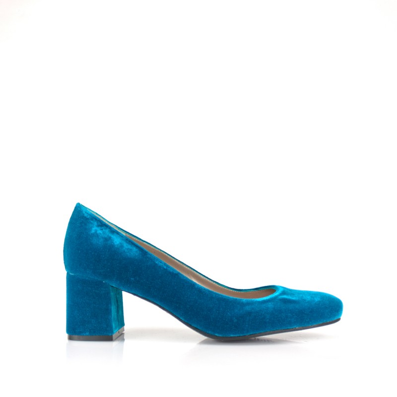 zapatos salon mujer con tacon ancho de 5 cm en terciopelo esmeralda
