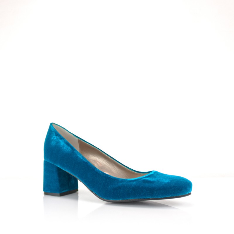 zapatos salon mujer con tacon ancho de 5 cm en terciopelo esmeralda