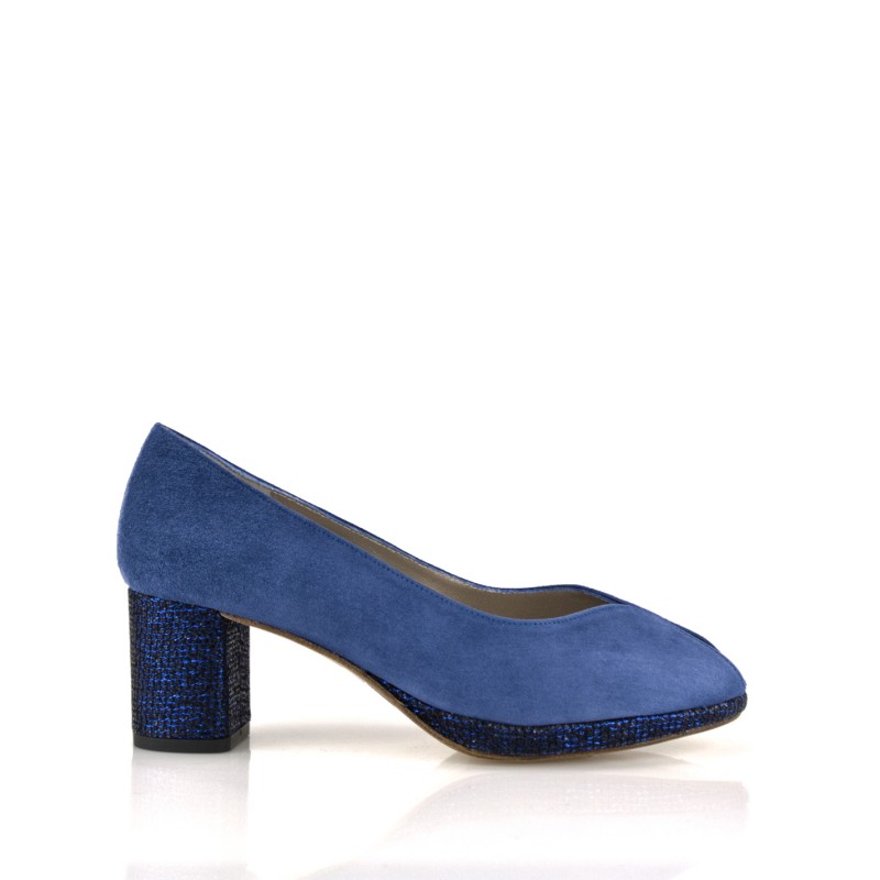 aprobar Esta llorando Alfombra Zapatos peeptoes ante azules con tacon ancho 8 cm y plataforma strass