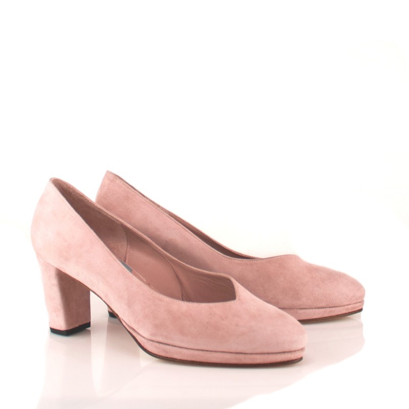 Zapatos salon ante rosa molokai con plataforma tacon de 6 cm