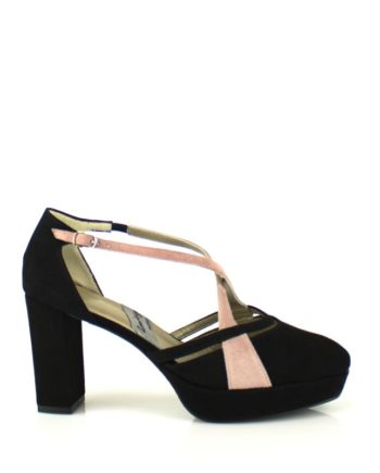 zapatos salon negros de novia con plataforma y tacon ancho 8 cm