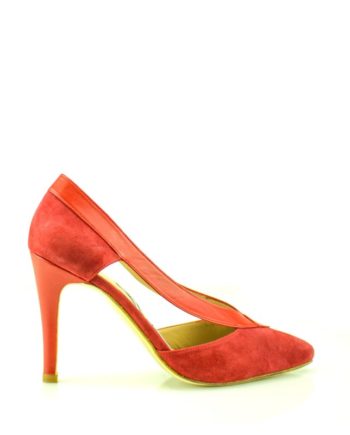 zapatos salon de fiesta mujer ante y piel rojos tacon 8 cm