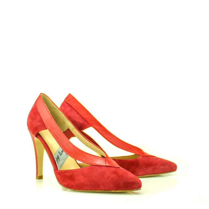 zapatos salon de fiesta mujer ante y piel rojos tacon 8 cm